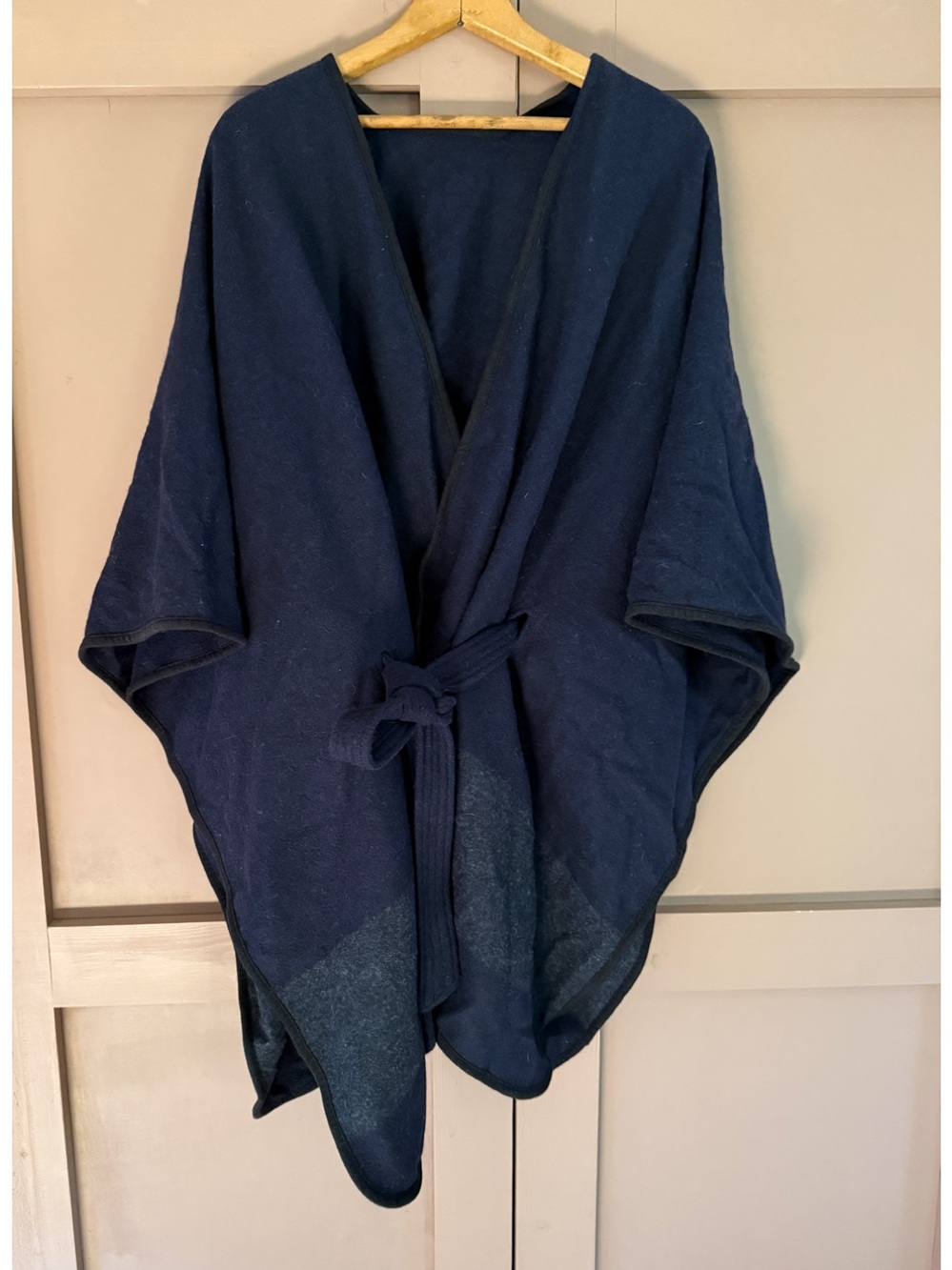 NWT ANN TAYLOR Wool Belted Poncho Shawl Wrap O/S Charcoal Navy Stripe $148